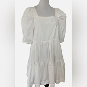 En Saison White Puff Sleeve Square Neck Oversized Baby Doll Mini Dress